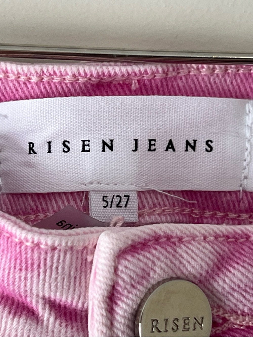 Risen Acid Pink High-Rise Straight Leg Jeans with Raw Hem - Picture 7 of 12